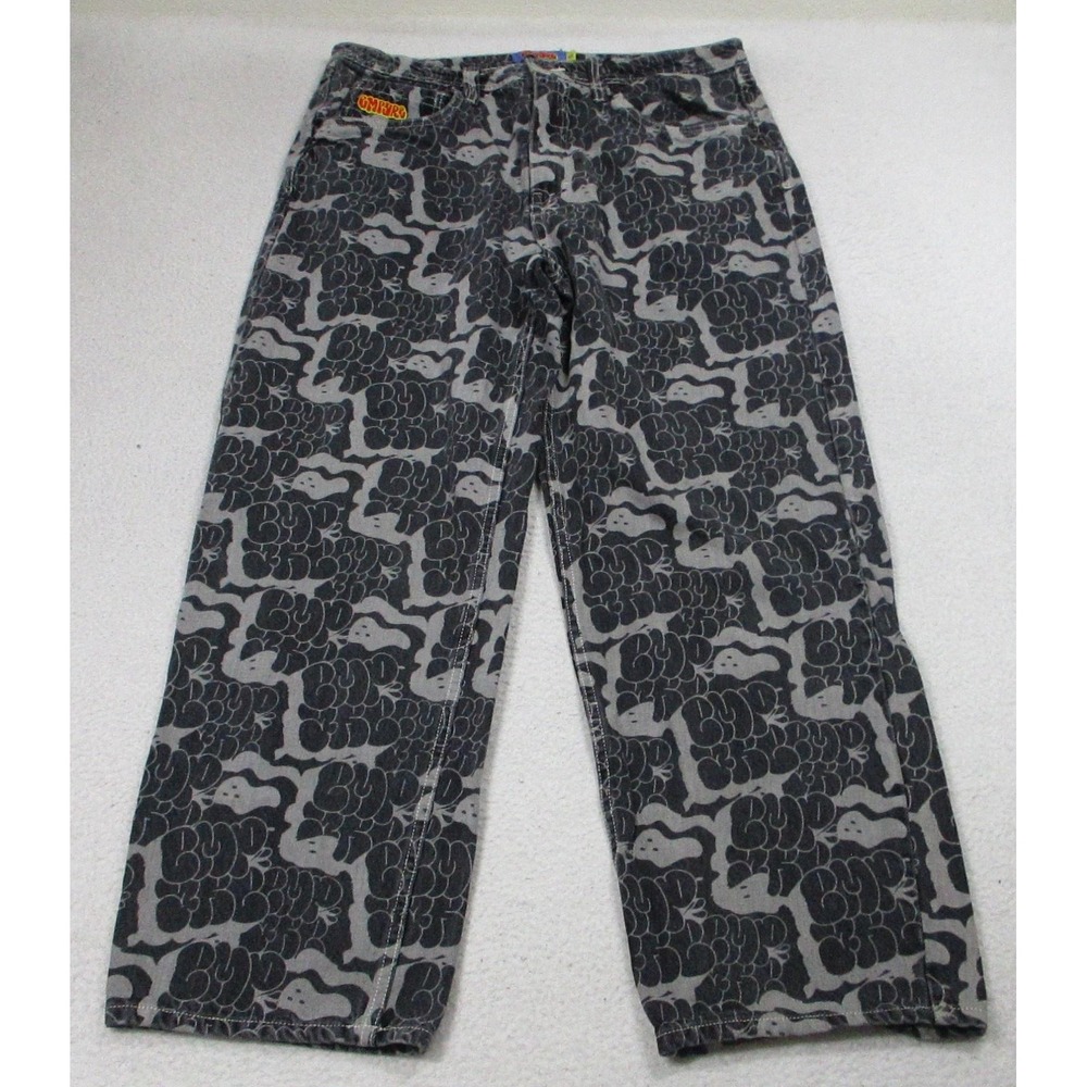 Empyre Men's Relaxed Jeans in Black and Gray Graphic Print